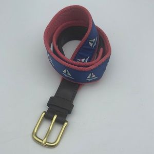 Vineyard Vines Belt Sailboats Leather & Cotton Canvas Webbing Preppy Sz 30